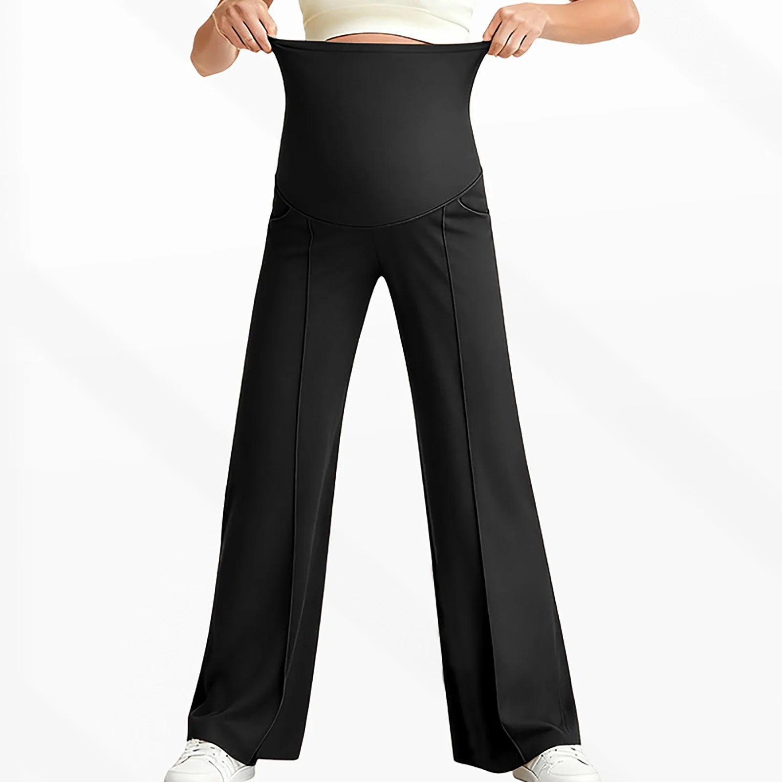 Maternity Pants Over The Belly Yoga Dress Elastic Waistband Stretchy Wide Leg Work Pregnancy Trousers with Pockets Sportswear