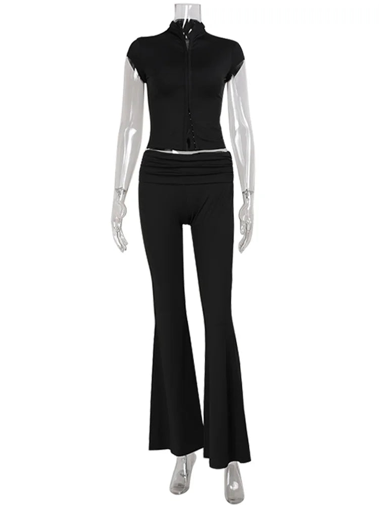 Casual Sheath Women Suit Fashion Sexy Street Short Sleeves Hollow Out 2 Pieces (Tops+Long Pant) Matching Sets Female Tracksuit