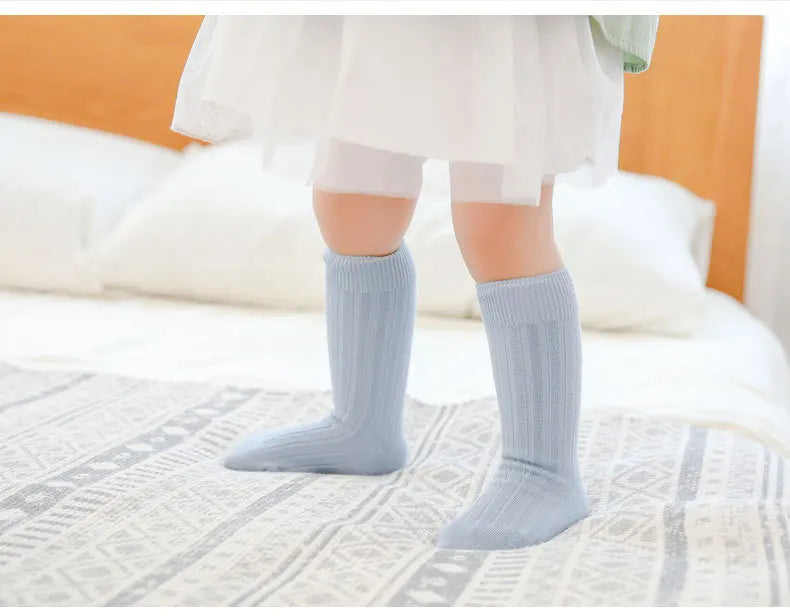 Baby Socks Newborn Kids Infant Girls Boys Knee High Sock Toddler Girl Solid Cotton Stripe Plain Long Sock For 0-3Years Children