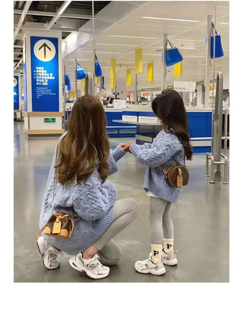Mother And Daughter Sweater Mom And Son Matching Clothes Equal Korean Fashion Children's Clothing Women Winter Knit Tops Jumper