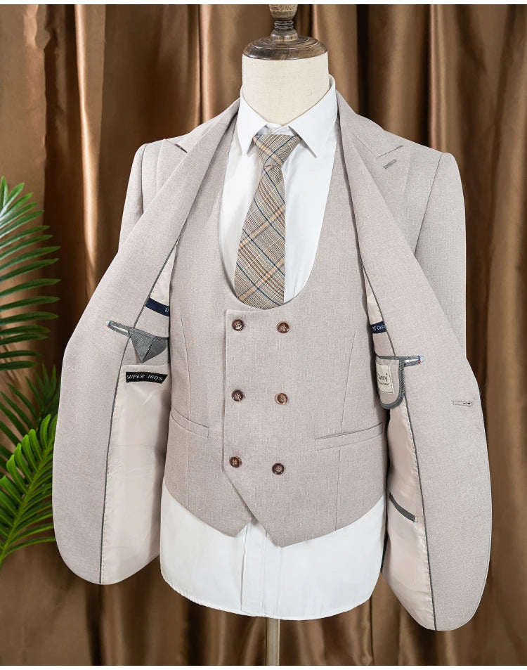elegant man suits high quality 3 piece （Jacket + vest + pants）slim fit formal office and leisure banquet groom's suit