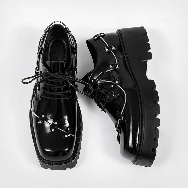 Brand New Black Brogue Shoes Men Classic Platform Oxford Dress Shoes Men Retro Patent Leather Footwear Low-Ankle Party Shoes