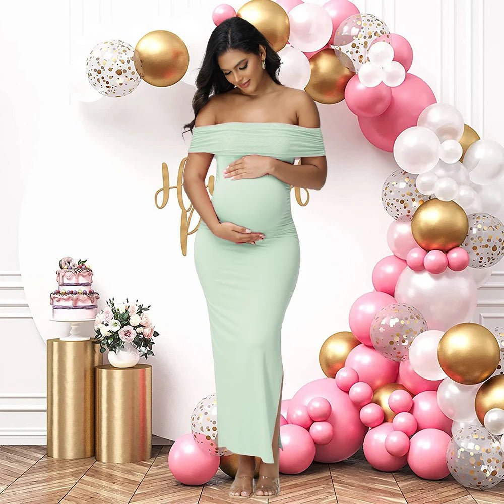 Maternity Elegant Bodycon Dresses Pregnant Photography Dress Mesh off Shoulder Side Slit Wedding Party Pregnant Clothes