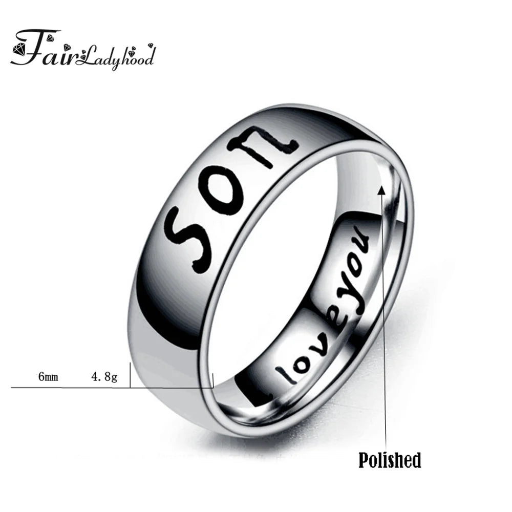 FairLadyHood Classic Stainless Steel Rings "love You MOM DaD SON DAUGHTER" Family Member Rings For Women Man Rings Jewelry
