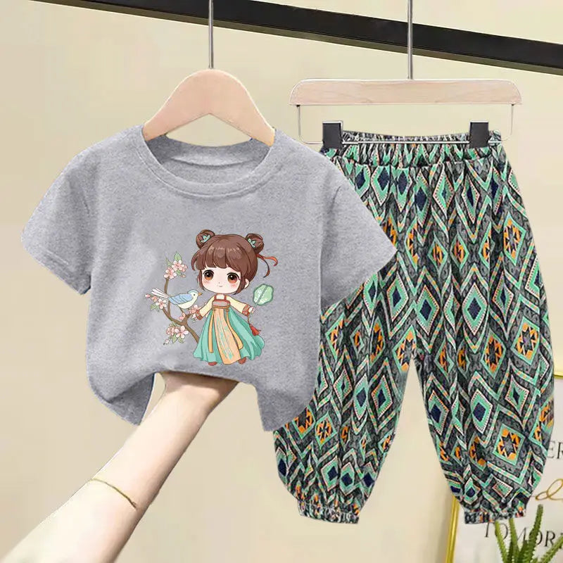 Kids Clothes Girl Sets Summer Little Girls Children Clothing Baby Suit Toddlers Girl T-shirt Short Sleeve Trousers 2pcs Cotton