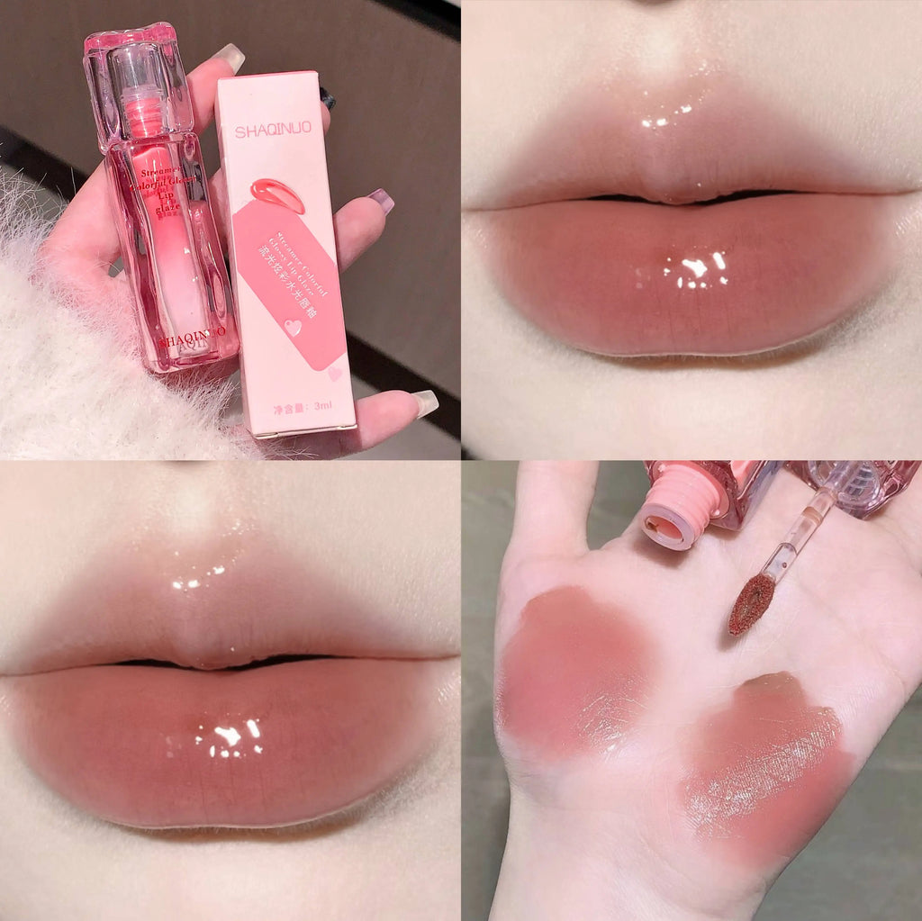 SHAQINUO Streamer Colorful Water Gloss Lip Glaze Mirror Water Gloss Moisturizing Lip Plumping Color Whitening