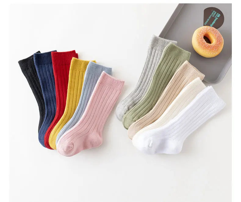 Baby Socks Newborn Kids Infant Girls Boys Knee High Sock Toddler Girl Solid Cotton Stripe Plain Long Sock For 0-3Years Children