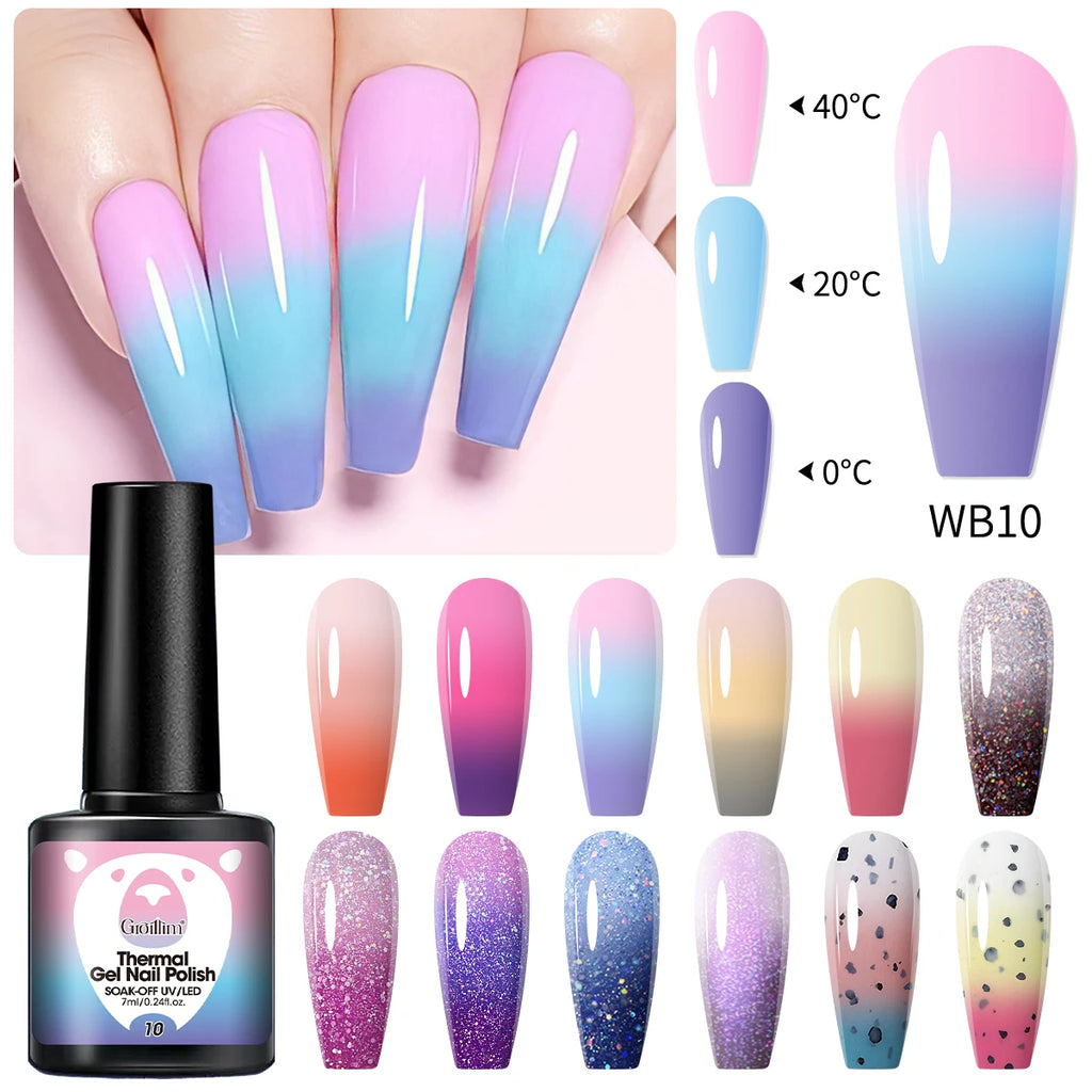 12-Piece Heat-Sensitive Nail Polish Set - Color-Changing, Glittery, Water-Absorbing Nail Polish for Hand and Nail Art, Long-Last