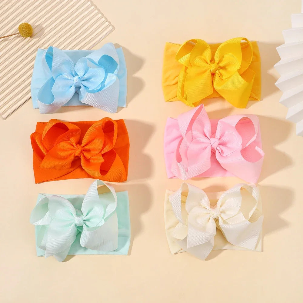 1PC Large Ribbon Bow Headband for Baby Girls Wide Nylon Turban Newborn Bow Headwrap Gift Super Soft Babe Hair Accessories