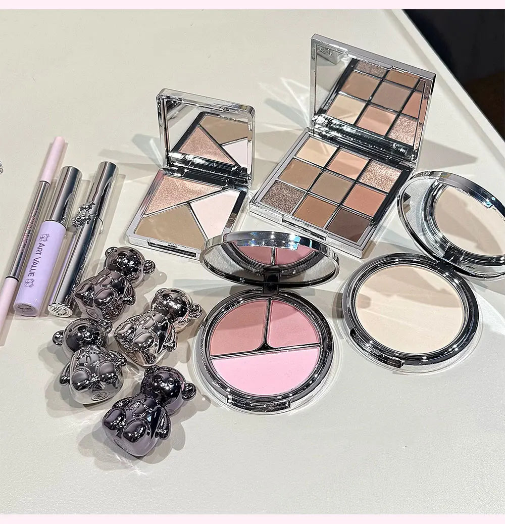 Marie Set de Maquillaje Facial Art Value — Incluye 4 Lip Mud, Lápiz de Cejas, Máscara, Tinte de Cejas, Polvo Compacto, Rubor, Contorno y Sombras de Ojos