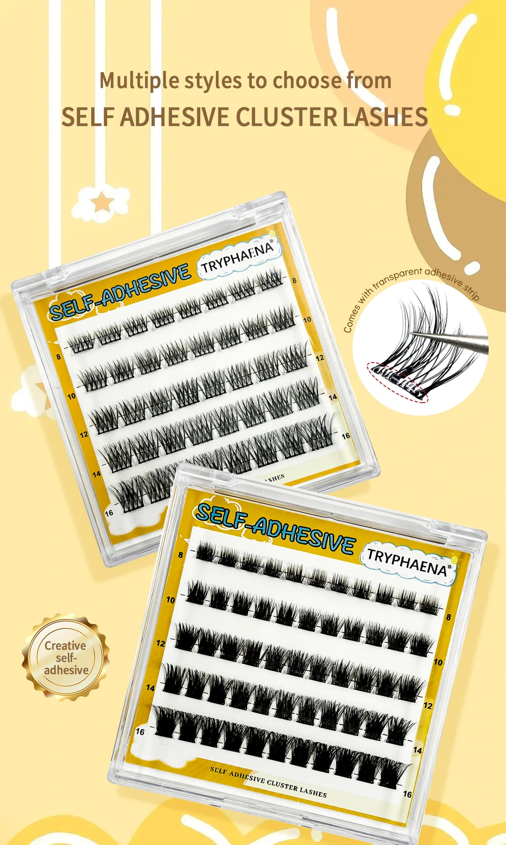 Self Adhesive Cluster Lashes Reusable DIY Lash Extensions Kit No Glue Needed Individual Eyelash Set Wispy Natural Lash Clusters