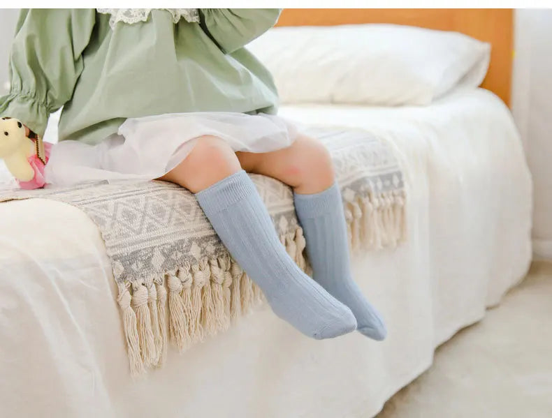 Baby Socks Newborn Kids Infant Girls Boys Knee High Sock Toddler Girl Solid Cotton Stripe Plain Long Sock For 0-3Years Children