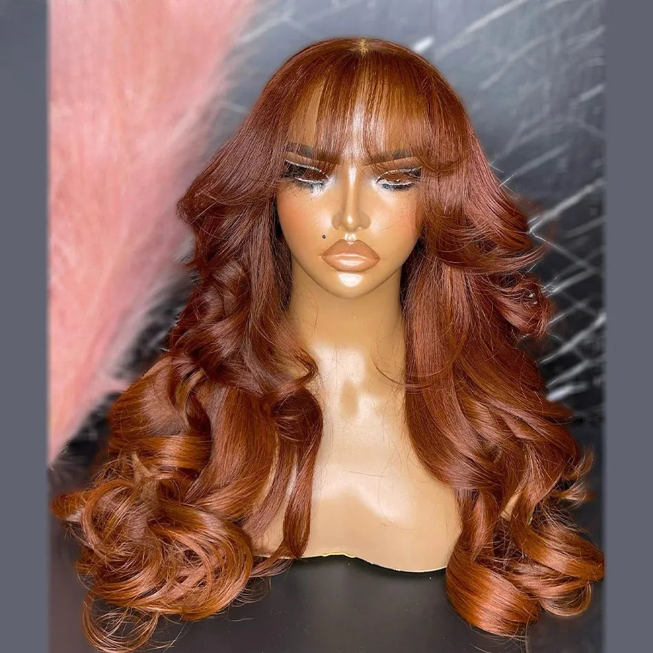 Ginger Wigs Body Wave Lace Frontal Wig With Bangs 13x4 HD Pre Plucked Hairline Transparent Heat Resistant Synthetic Hair Cosplay