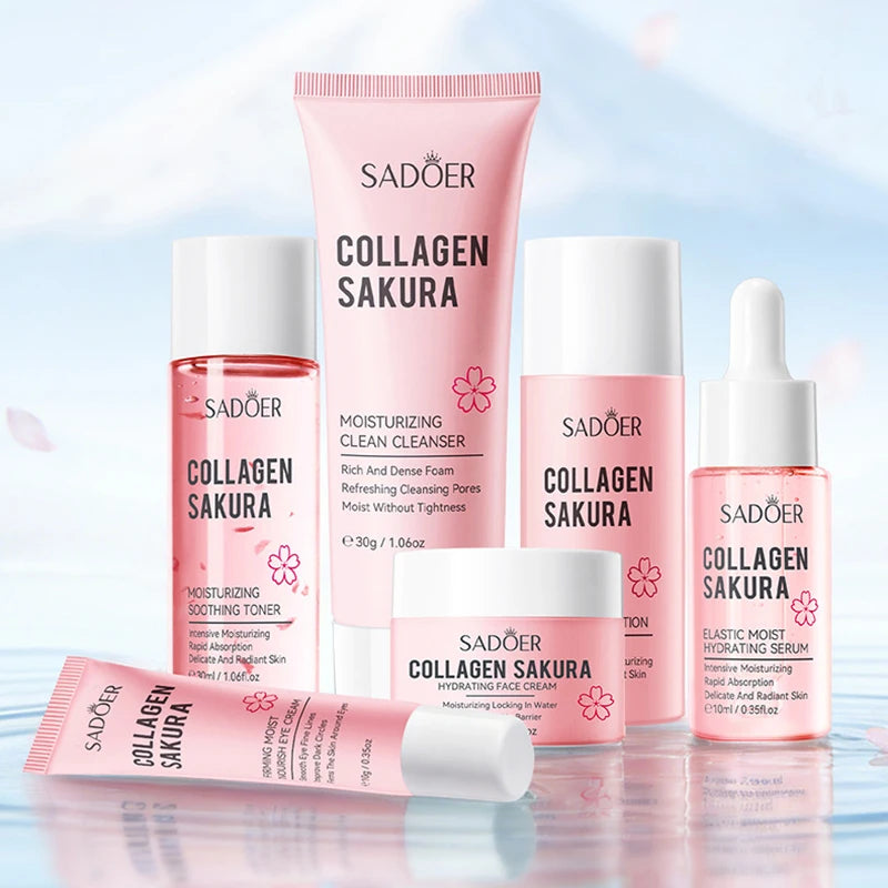 Korean Sakura Skin Care Sets Moisturizing Nourishing Face Cream Serum Toner Lotion Eye Cream Face Skin Care Gift Box Set