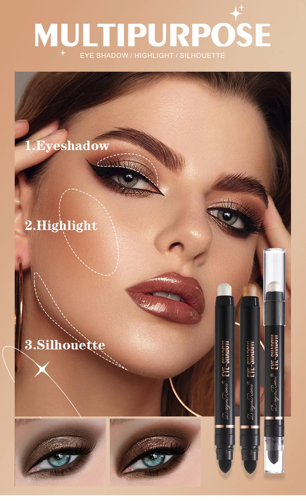 Eyeshadow Pen, Pearlescent Eyeshadow, Versatile, One-Touch Application, Non-Smudging, Waterproof Eyeshadow, High-Gloss, Delicate, Silky, Shimmering Liquid Eyeshadow