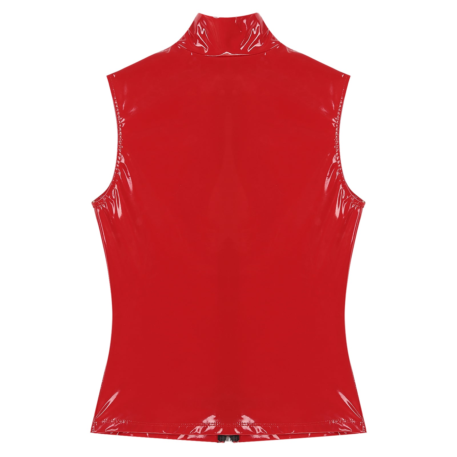 Mens Glossy Patent Leather Crop Tops Patent Leather Stand Collar Vest Top Clubwear Zipper Sleeveless Jacket Gothic Punk Clubwear