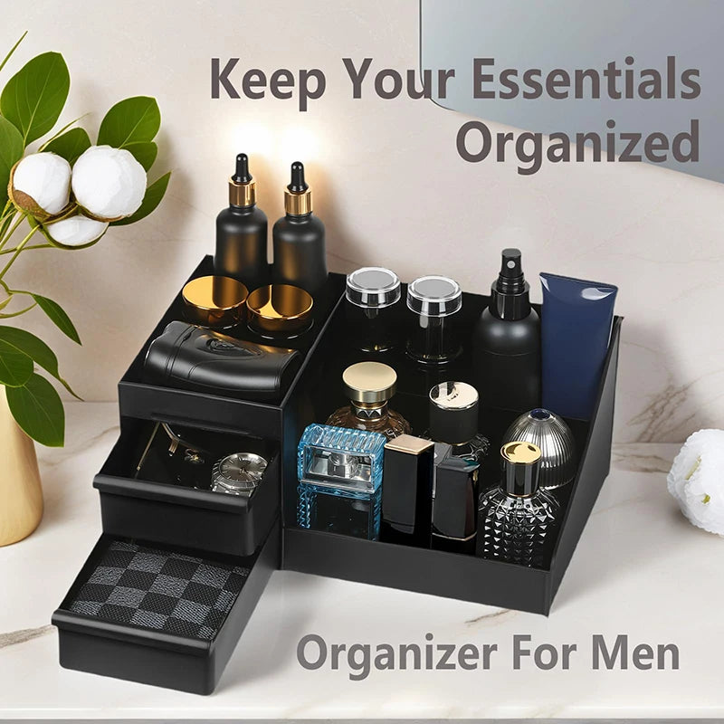Men's Perfume Display Stand, Cologne Holder, Countertop Organizer with Drawers