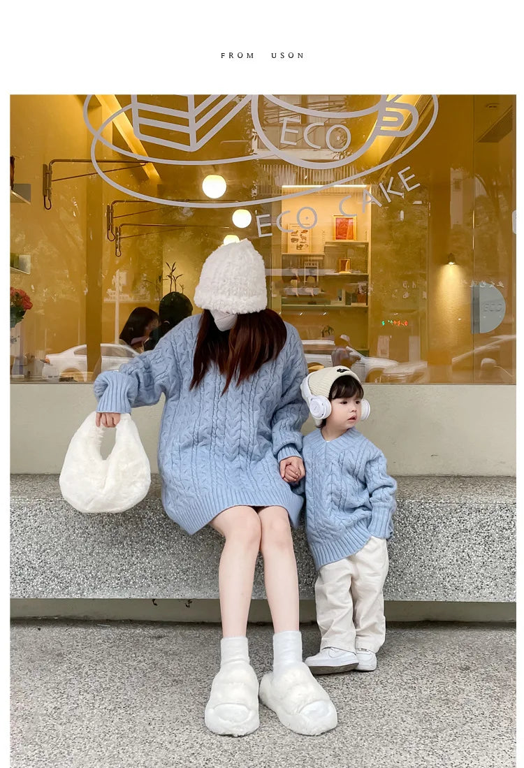 Mother And Daughter Sweater Mom And Son Matching Clothes Equal Korean Fashion Children's Clothing Women Winter Knit Tops Jumper