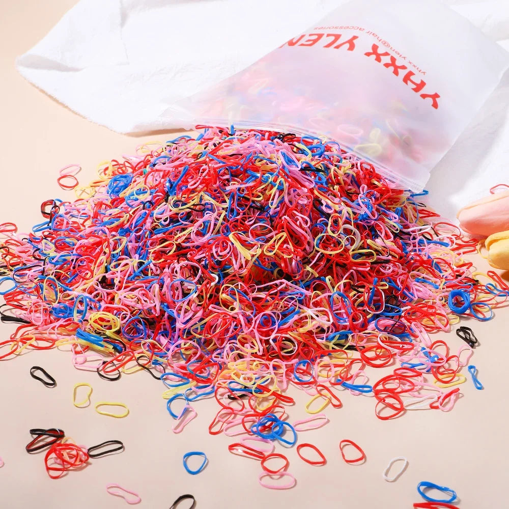 500Pcs Girls Colourful Disposable Rubber Band Elastic Hair Bands Headband Children Ponytail Holder Bands For Kids Accessories