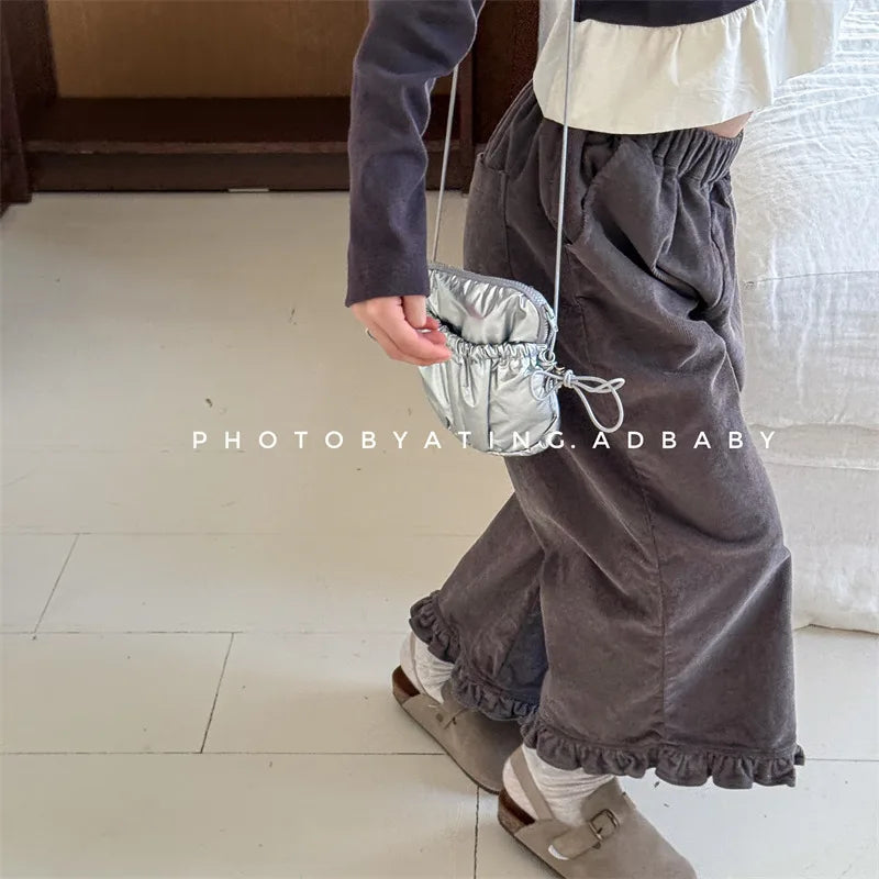 2026 Spring New Girls Cotton Loose Harem Pants Children Girl Clothes Casual Ankle-length Trousers Toddler Kids Corduroy Pants