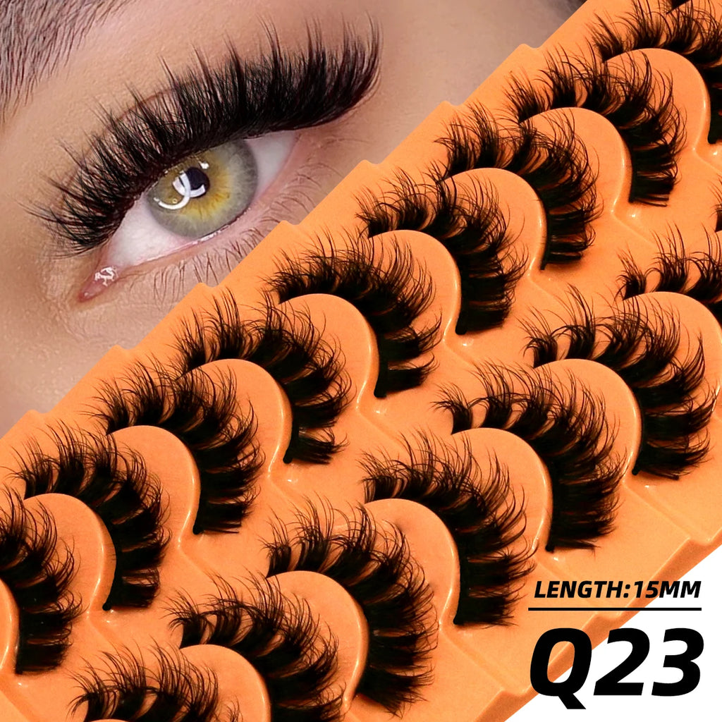GROINNEYA Russian Strip Lashes Fluffy Faux Mink Lashes 8D Wispy Lashes Cat Eye Lashes Pack Dramatic Long Thick Volume Eyelashes