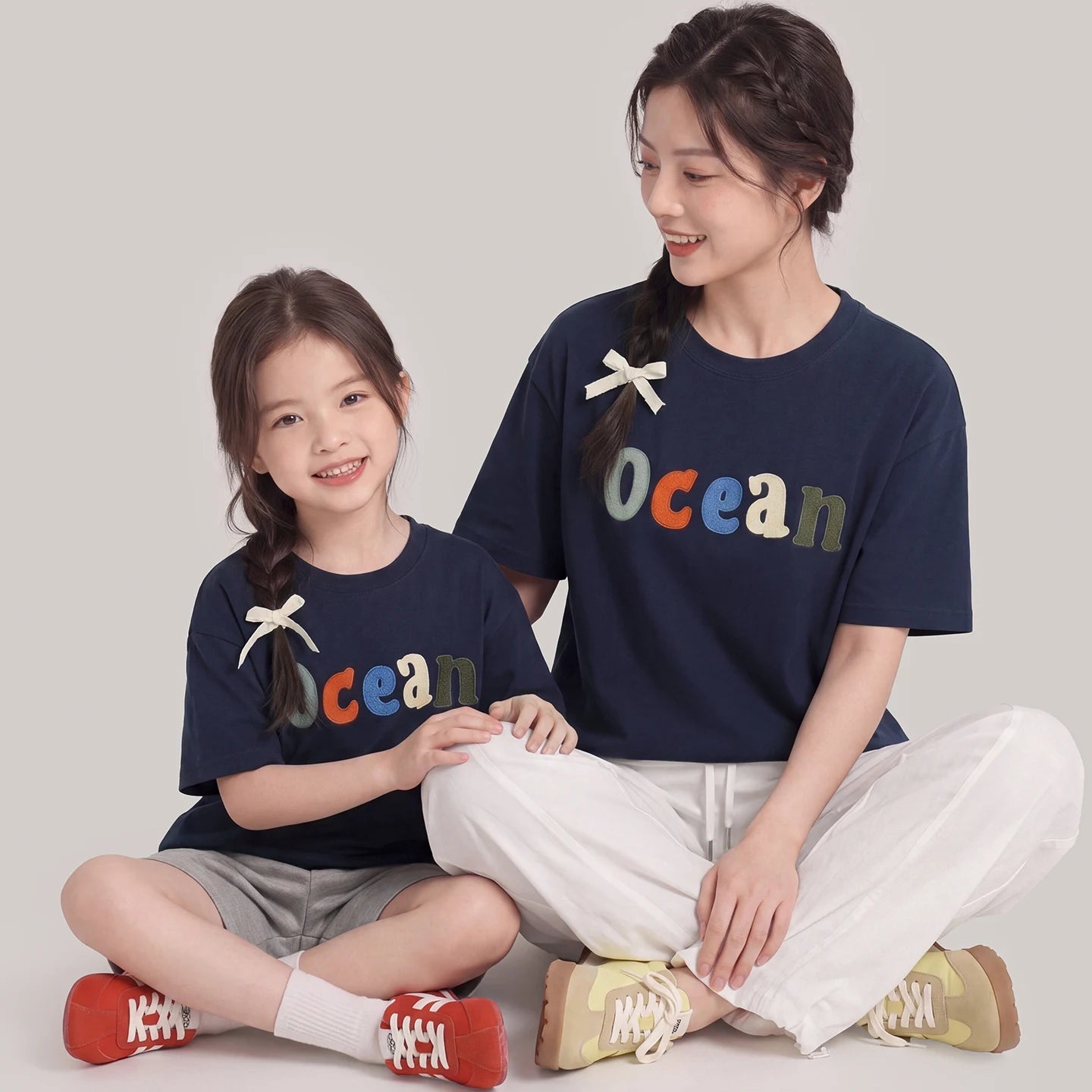 Summer Children's Short Sleeve T-Shirts Family Matching Sets Casual Loose Applique Mother-Daughter Mother-Son Boy And Girl Cloth