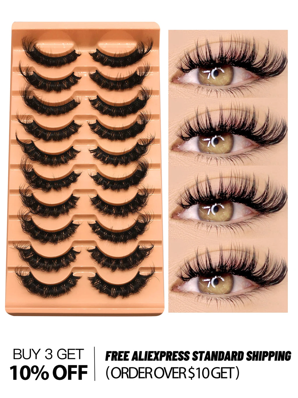 GROINNEYA Russian Strip Lashes Fluffy Faux Mink Lashes 8D Wispy Lashes Cat Eye Lashes Pack Dramatic Long Thick Volume Eyelashes