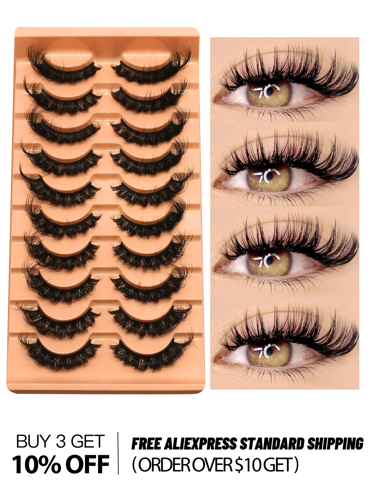 GROINNEYA Russian Strip Lashes Fluffy Faux Mink Lashes 8D Wispy Lashes Cat Eye Lashes Pack Dramatic Long Thick Volume Eyelashes