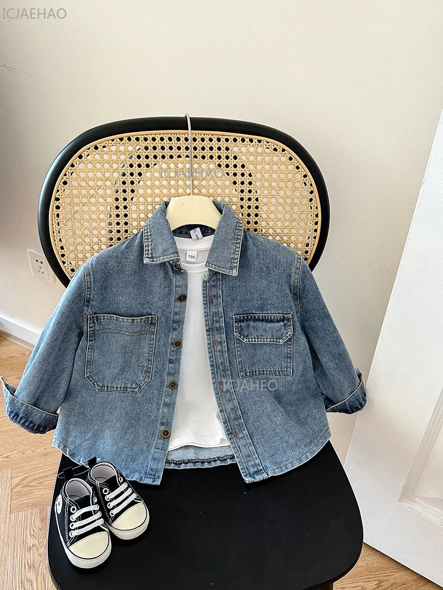 ‌2026 Mother-Child Mother and Son Daughter Matching Fashion Outfits Denim Jacket & Shirt Casual Kids and Adults Tops Autumn