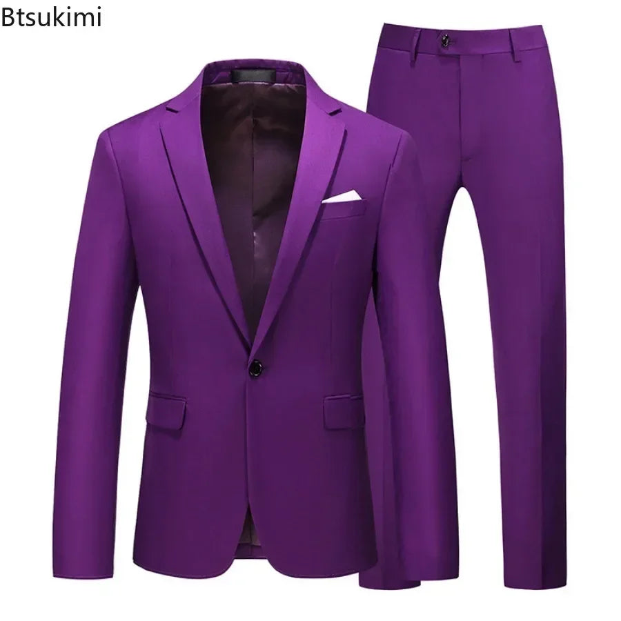 Men's Suits 2 PCS Sets Fashion Business Casual Formal Clothes Man Solid Slim Prom Party Blazer Coats+Trousers Sets Plus Size 6XL