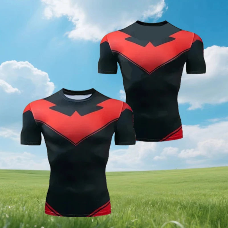 Red Nightwing short-sleeved compression shirt print T-shirt for adults 2025 new product  fitness top