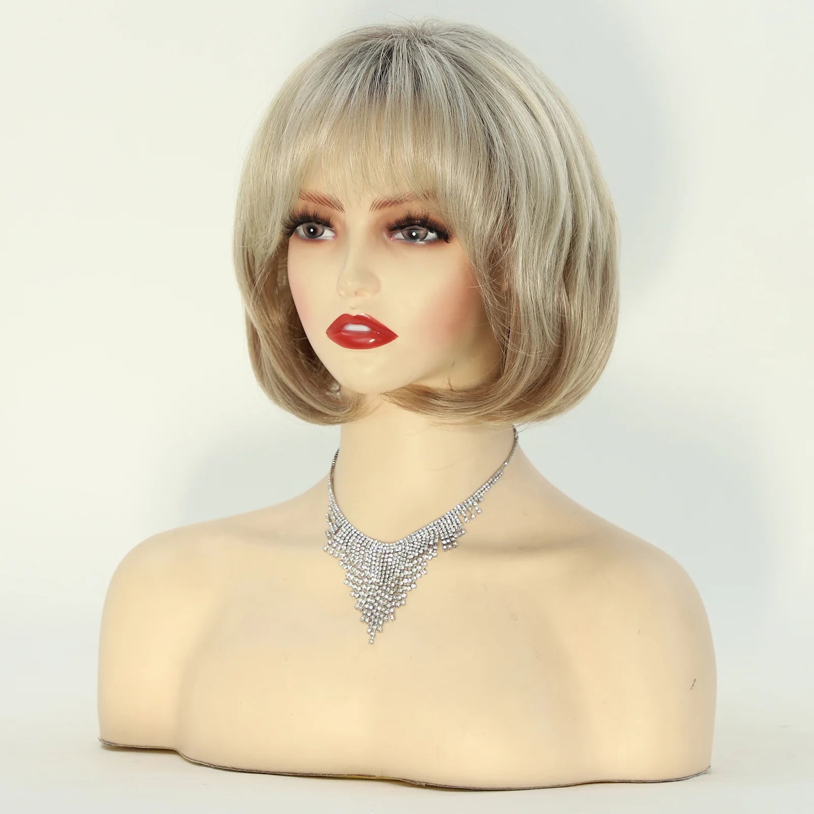 Wig, European and American wig, women's short straight hair, gold bangs, synthetic wig, headband Synthetic fiber wig