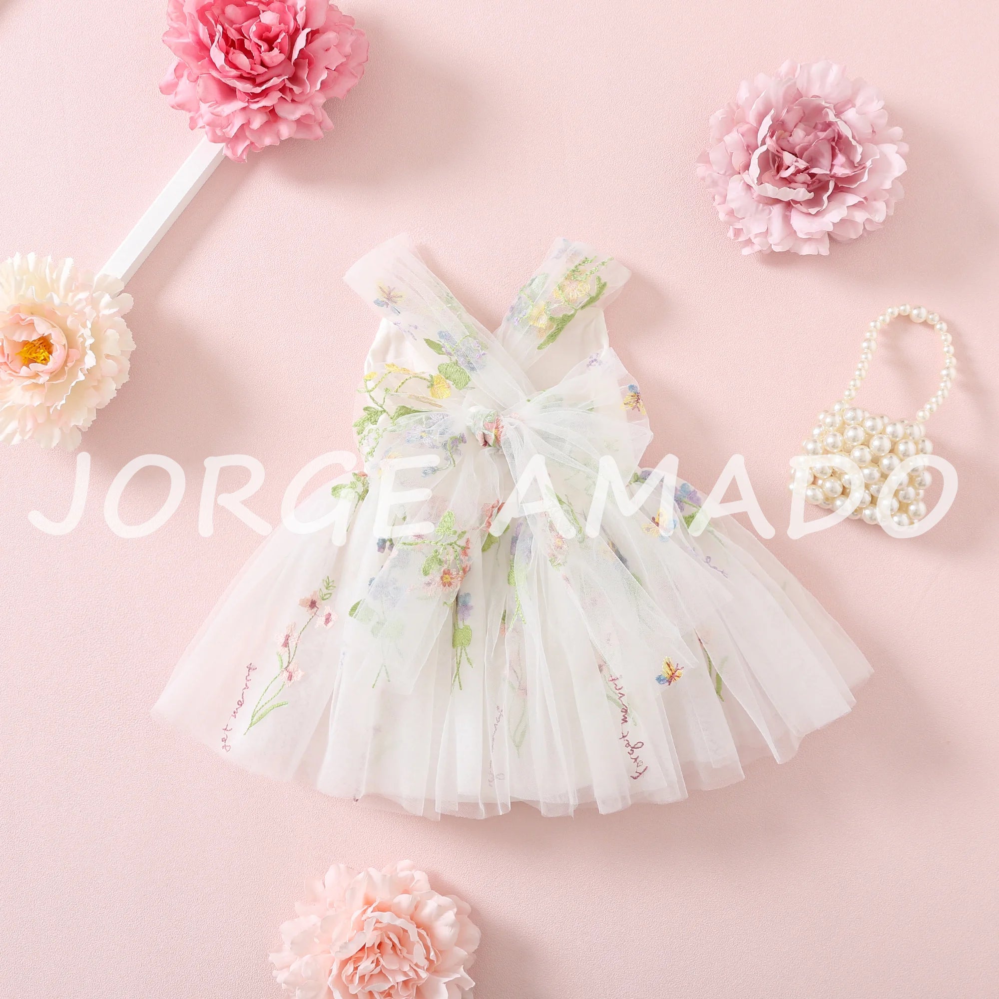 2026 Easter Kids Dress Girl Summer Dress Floral Bow Sleeveless Dance Performance Dress Girls Clothes E1236