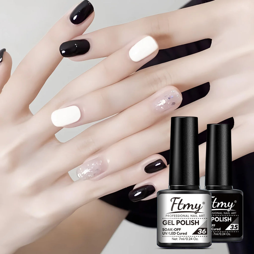 1/2pcs Black & White Gel Nail Polish Set - Long-Lasting, Hypoallergenic UV/LED Soak Off Varnish for DIY Manicures