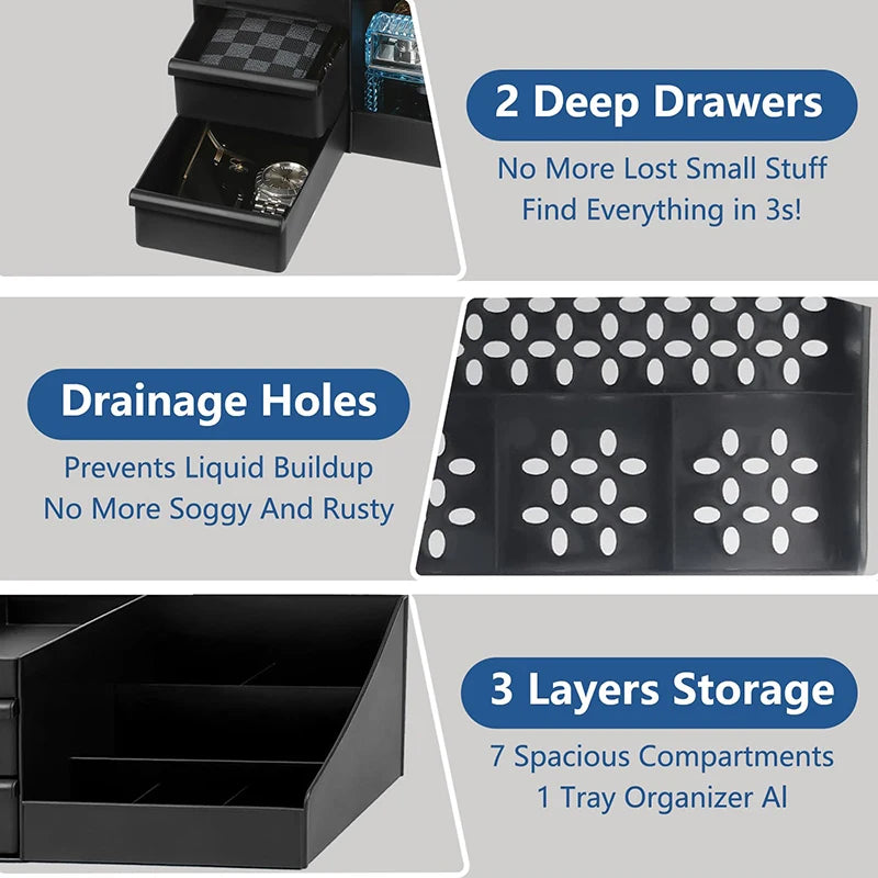 Men's Perfume Display Stand, Cologne Holder, Countertop Organizer with Drawers