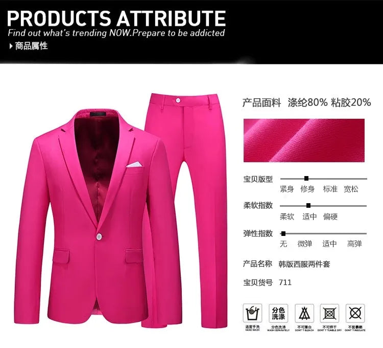 Men's Suits 2 PCS Sets Fashion Business Casual Formal Clothes Man Solid Slim Prom Party Blazer Coats+Trousers Sets Plus Size 6XL