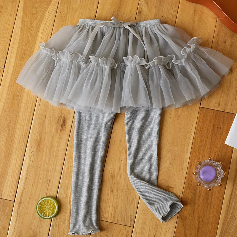 Kids Leggings Two Fake Culottes for Kids Mesh Girls' Trouser Skirts Baby Girl Clothes Leggings for Girls 2 To 7 Years