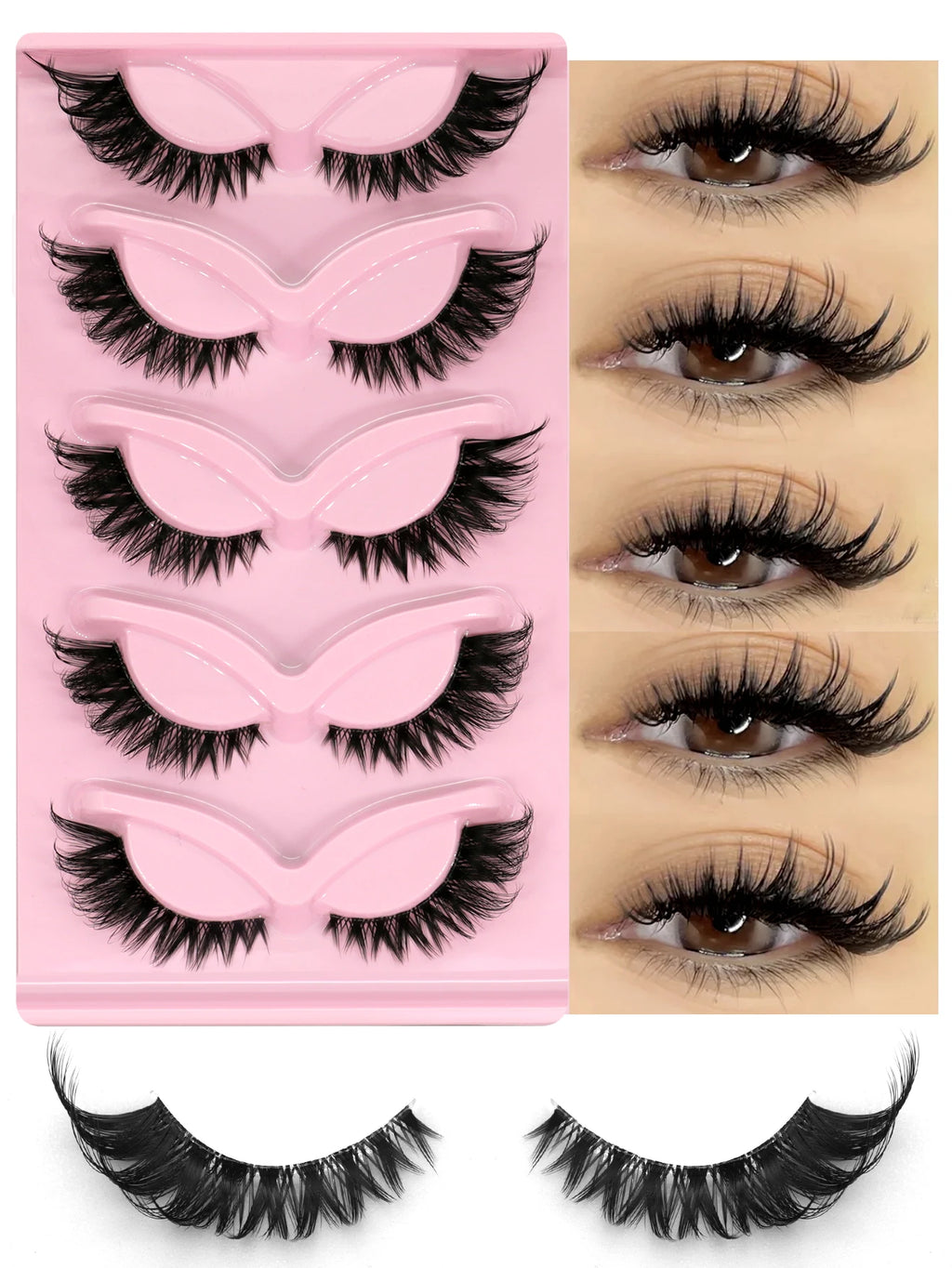 GROINNEYA Cat Eye Lashes Natural long Clear Band Lashes Natural Look Wispy Mink Eyelashes Strip Lashes Cat Eye Lashes
