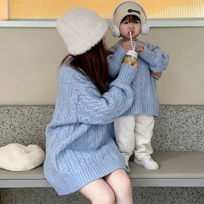 Mother And Daughter Sweater Mom And Son Matching Clothes Equal Korean Fashion Children's Clothing Women Winter Knit Tops Jumper