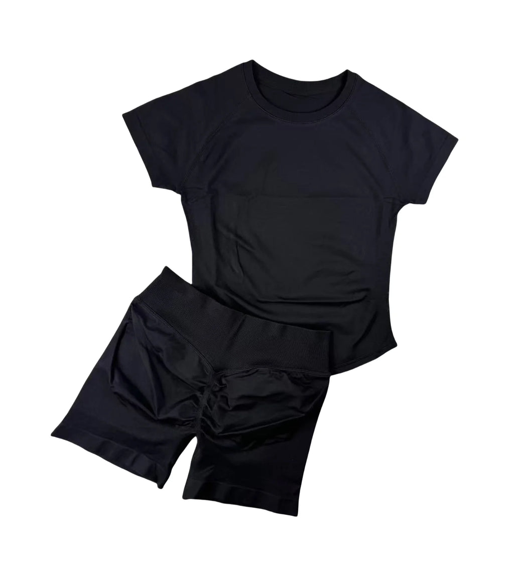 2 Pcs  Impact Sports Sets Short Sleeve Seamless Yoga Top Fitness Set Women Workout Running Sports Shorts Gym Suit