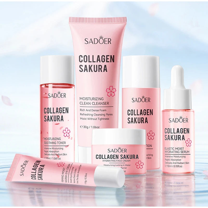 Korean Sakura Skin Care Sets Moisturizing Nourishing Face Cream Serum Toner Lotion Eye Cream Face Skin Care Gift Box Set