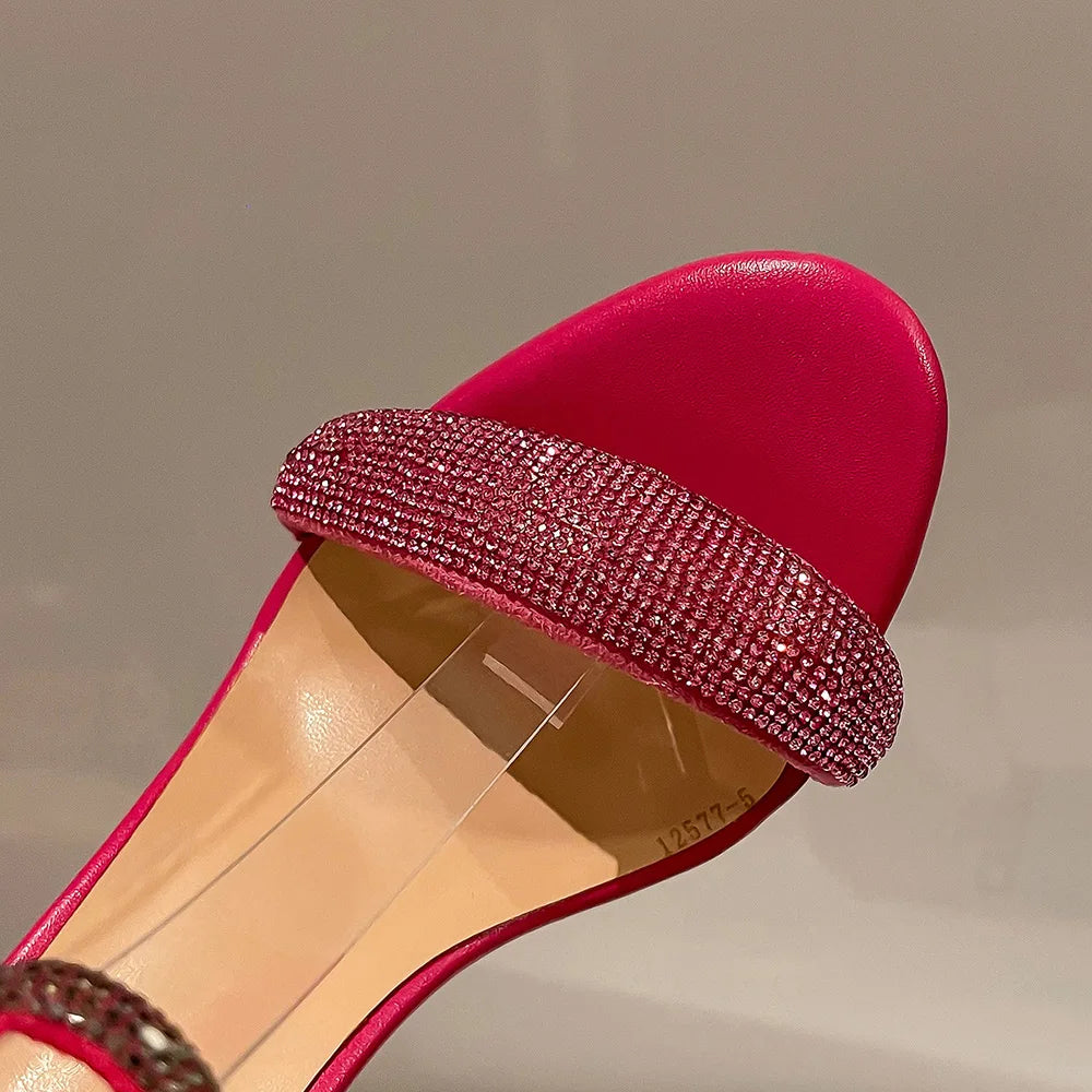 Sandals Women 2025 Concise Style One-strap Sandals for Girls Women Sexy Stiletto Heel Back Zip Cover Heels Summer Sandalias Gold