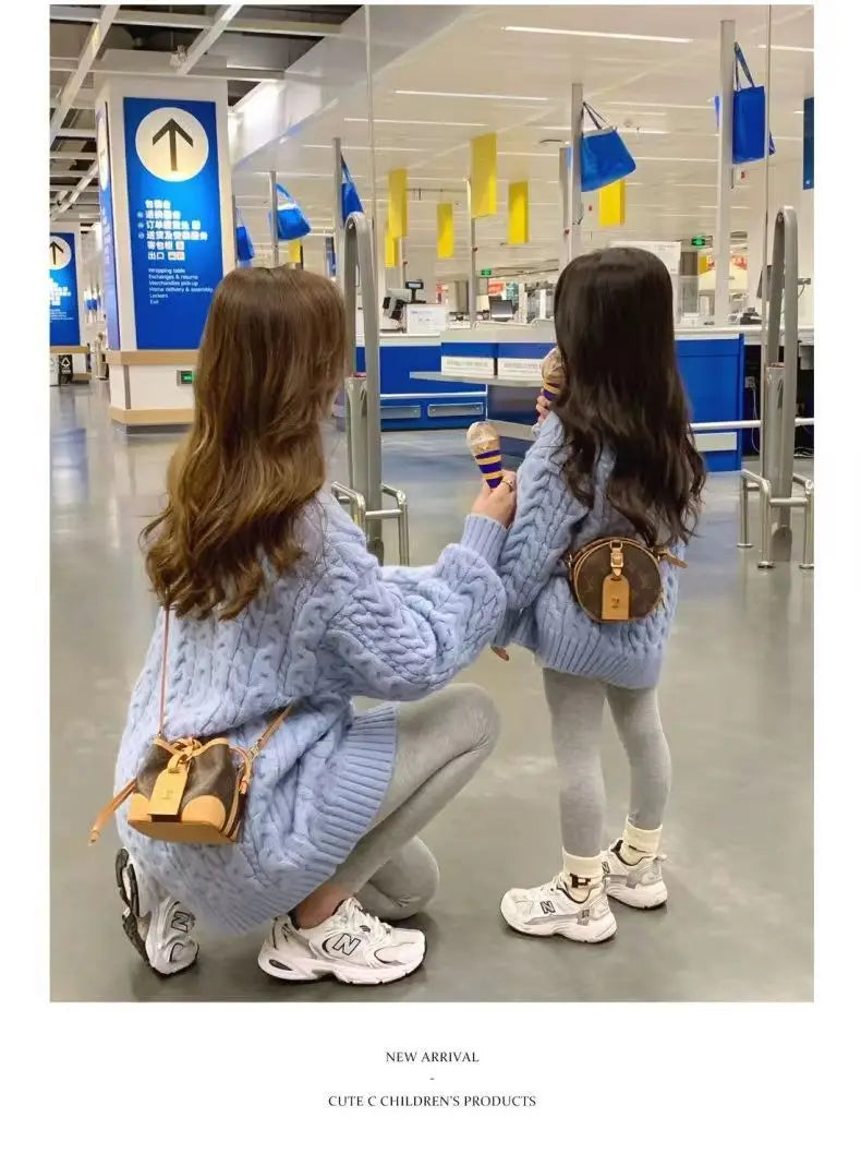 Mother And Daughter Sweater Mom And Son Matching Clothes Equal Korean Fashion Children's Clothing Women Winter Knit Tops Jumper