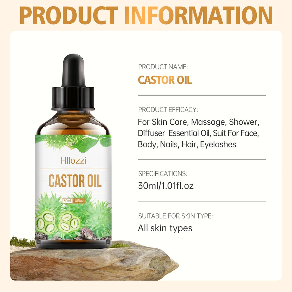 Castor essential oil has a unique scent and is suitable for hair care, body massage, aromatherapy and diffusers.