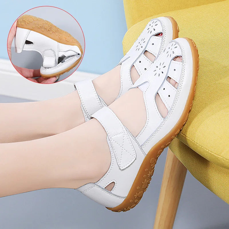 Sandals Summer Breathable Leather Slippers Women Fashion Non-Slip Casual Roman Shoes Ladies Sandals on Sale Off White Shose