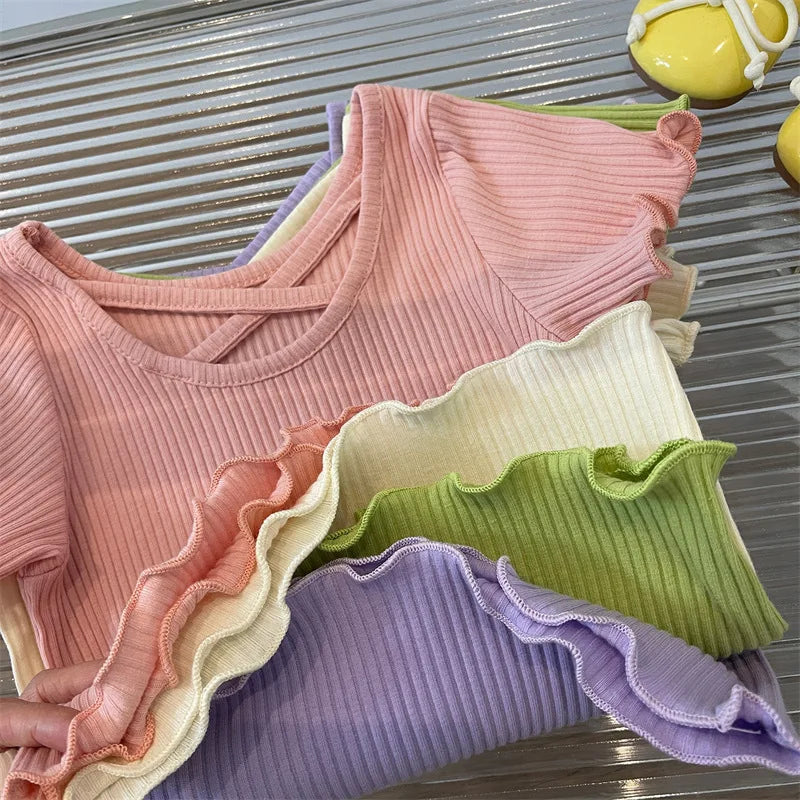Girls T-Shirt Summer Children Short-Sleeved Casual Thin Soft Tops Simple Solid Color Kids Clothing 2-6 Years Baby Tees