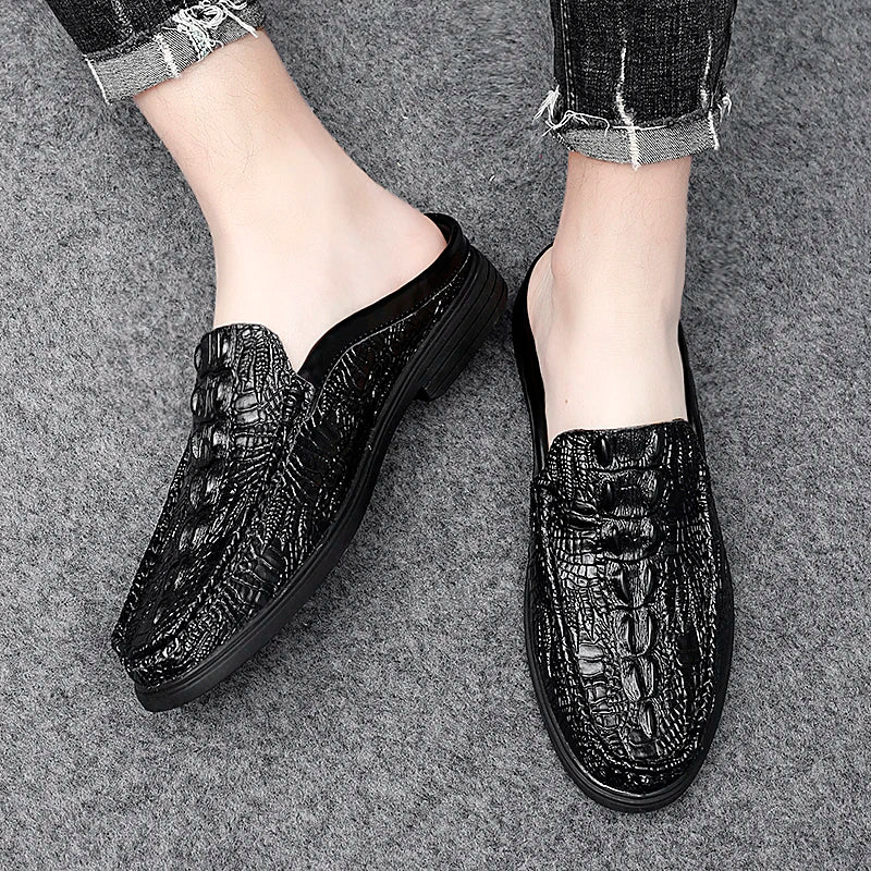 Black Half Shoes for Men Leather Shoes Men Mules Casual Shoes Men Fashion Social Big Size Mocassin Elegantes Walking Shoes