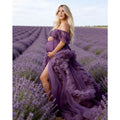 Maternity Photoshoot Dress - Luxury Tulle Baby Shower Gown with Layered Ruffles, Sleeveless Elegant Pregnancy Dress for Women