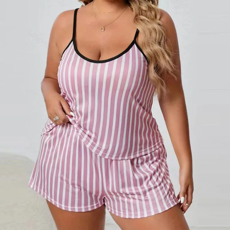 2026 Summer Women's Heart Print Pajama Set Sleeveless Elastic Waist Shorts 2 Pieces Female Sleepwear Nightwear XL-5XL Plus Size