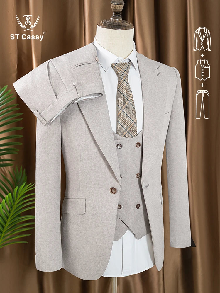 elegant man suits high quality 3 piece （Jacket + vest + pants）slim fit formal office and leisure banquet groom's suit